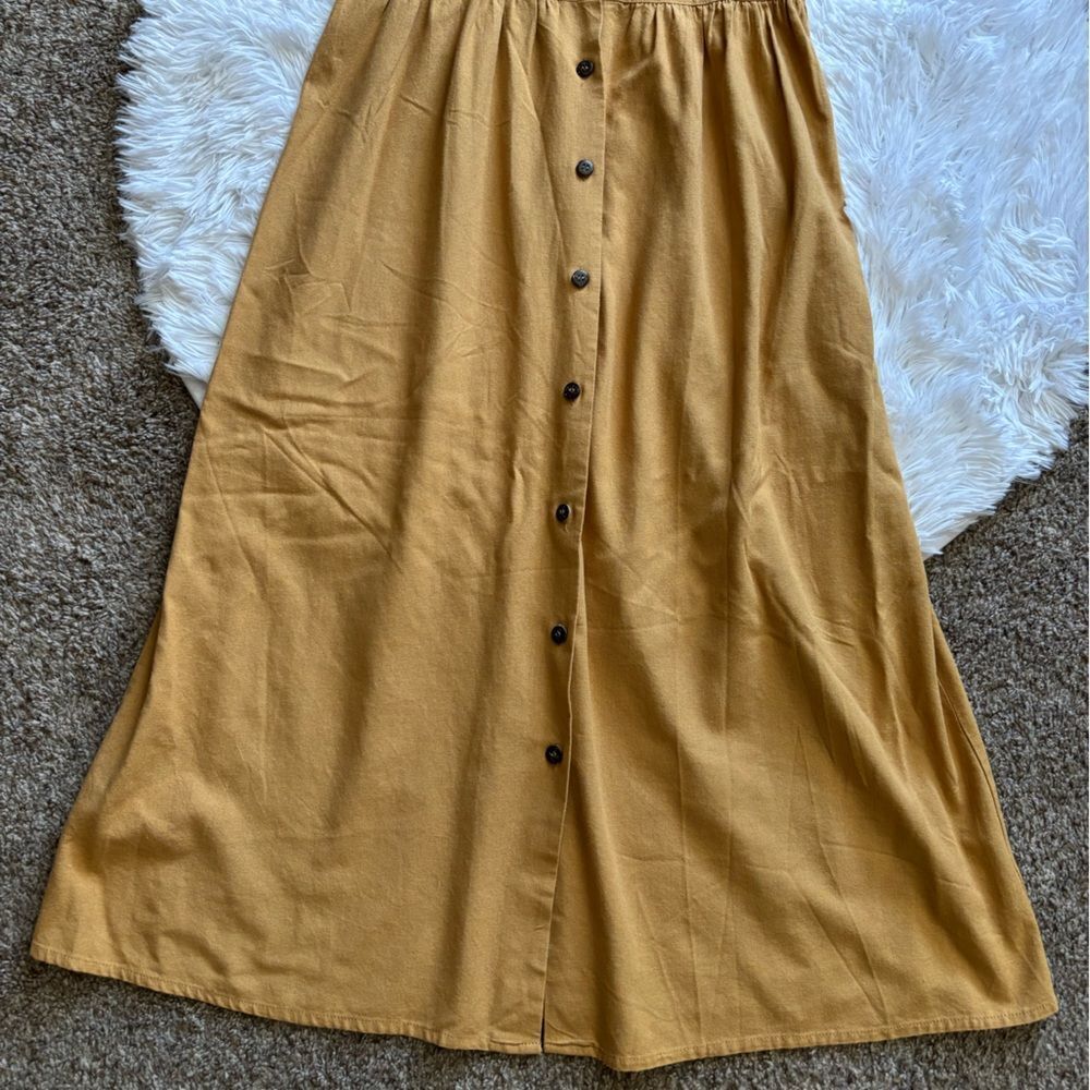 J Gee Dress Linen Rayon Button Down Mustard Womens Size Small - Picture 5 of 9
